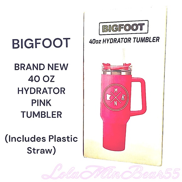 BIGFOOT BRAND NEW 40 OUNCE PINK TUMBLER WITH PLASTIC STRAW INCLUDED-INSULATED - Picture 8 of 9